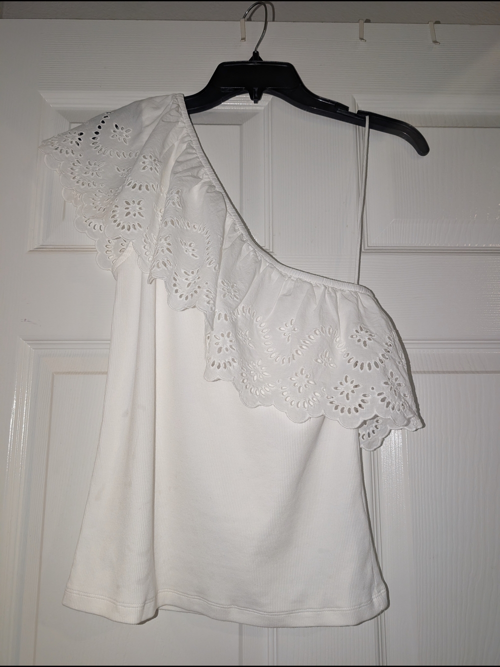 Old Navy White One-Shoulder Eyelet Ruffle Top